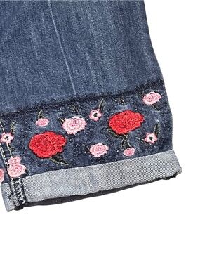 Christopher & Banks Floral Embroidered Straight Leg Jeans Size 10 Dark Wash